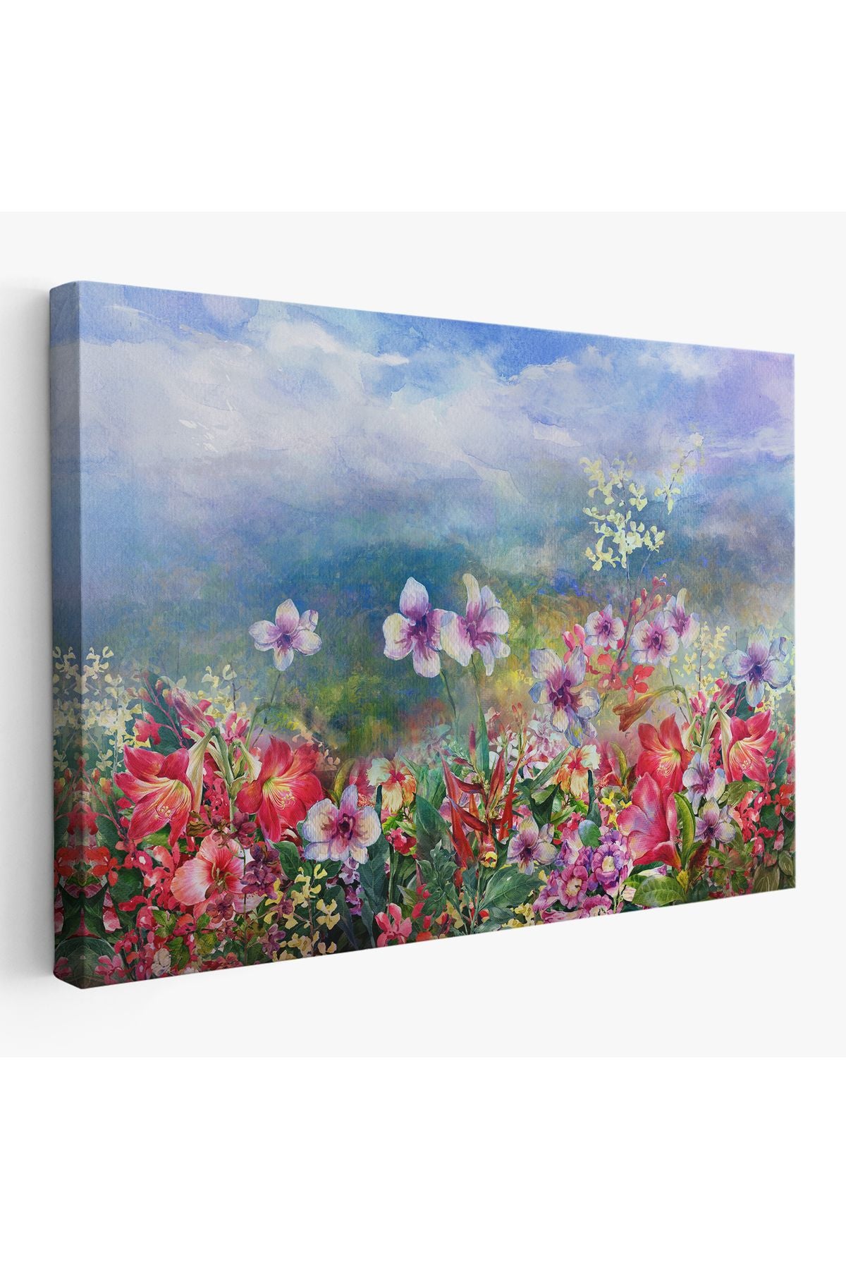 Renkli Çiçekler Suluboya Görünüm Dekoratif Kanvas Duvar Tablosu-3475