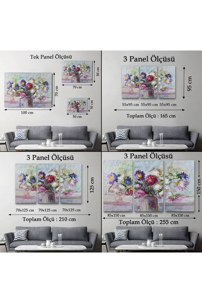 Aster Çiçeği Yağlı Boya Görünümlü Dekoratif Duvar Tablosu-3456