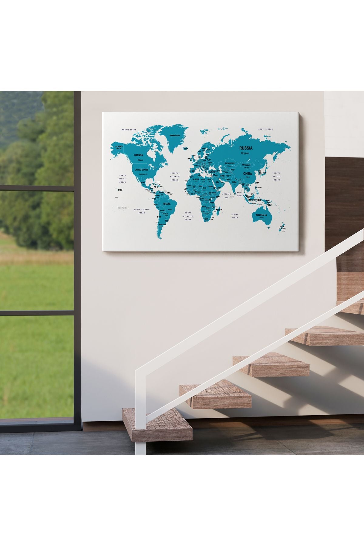 Dünya Haritası Dekoratif Kanvas Tablo Ülke ve Başkentli 1503