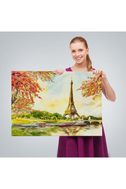 Seine Nehri Ve Eyfel Manzaralı Yağlıboya Dekoratif Kanvas Duvar Tablosu-3564