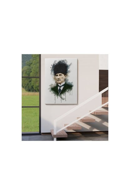 Mustafa Kemal Atatürk'ün Suluboya Görünümlü Portresi Dekoratif Kanvas Tablo-da-78