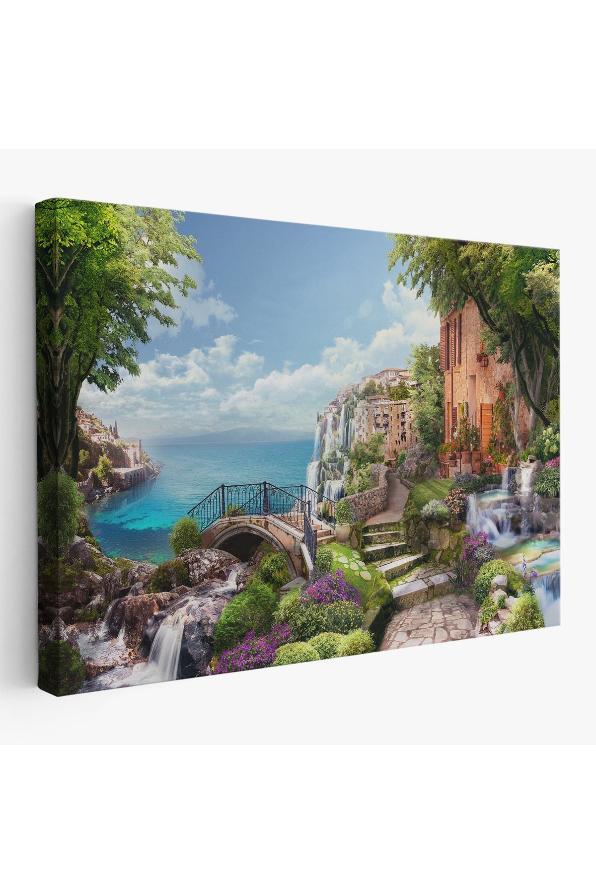 Eski İtalyan Evleri Yağlıboya Görünüm Dekoratif Kanvas Duvar Tablosu-3657
