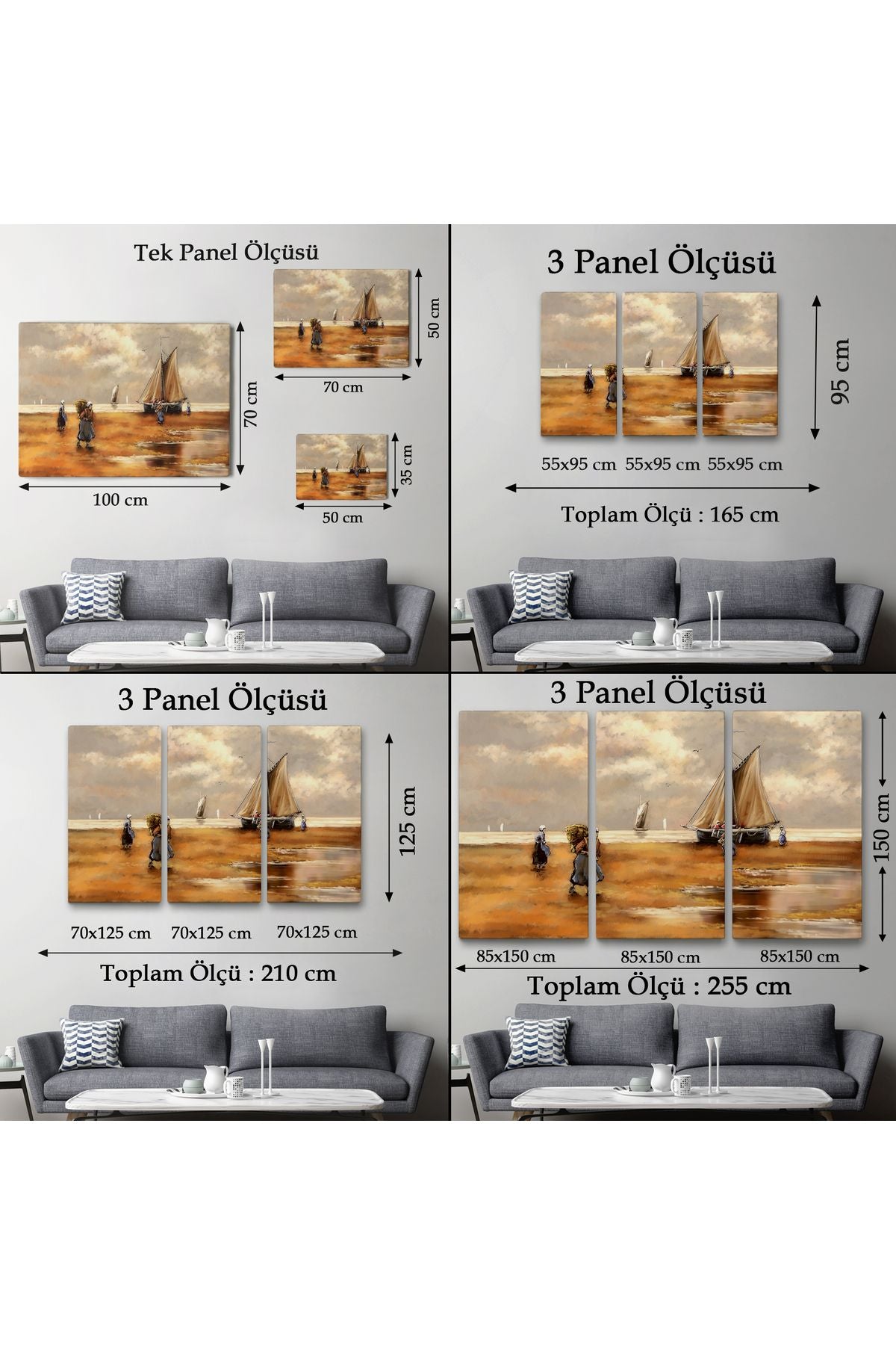 Balıkçılar ve Sahildeki Yelkenli Duvar Tablosu-3548