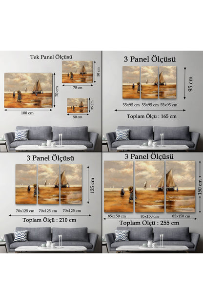 Balıkçılar ve Sahildeki Yelkenli Duvar Tablosu-3548