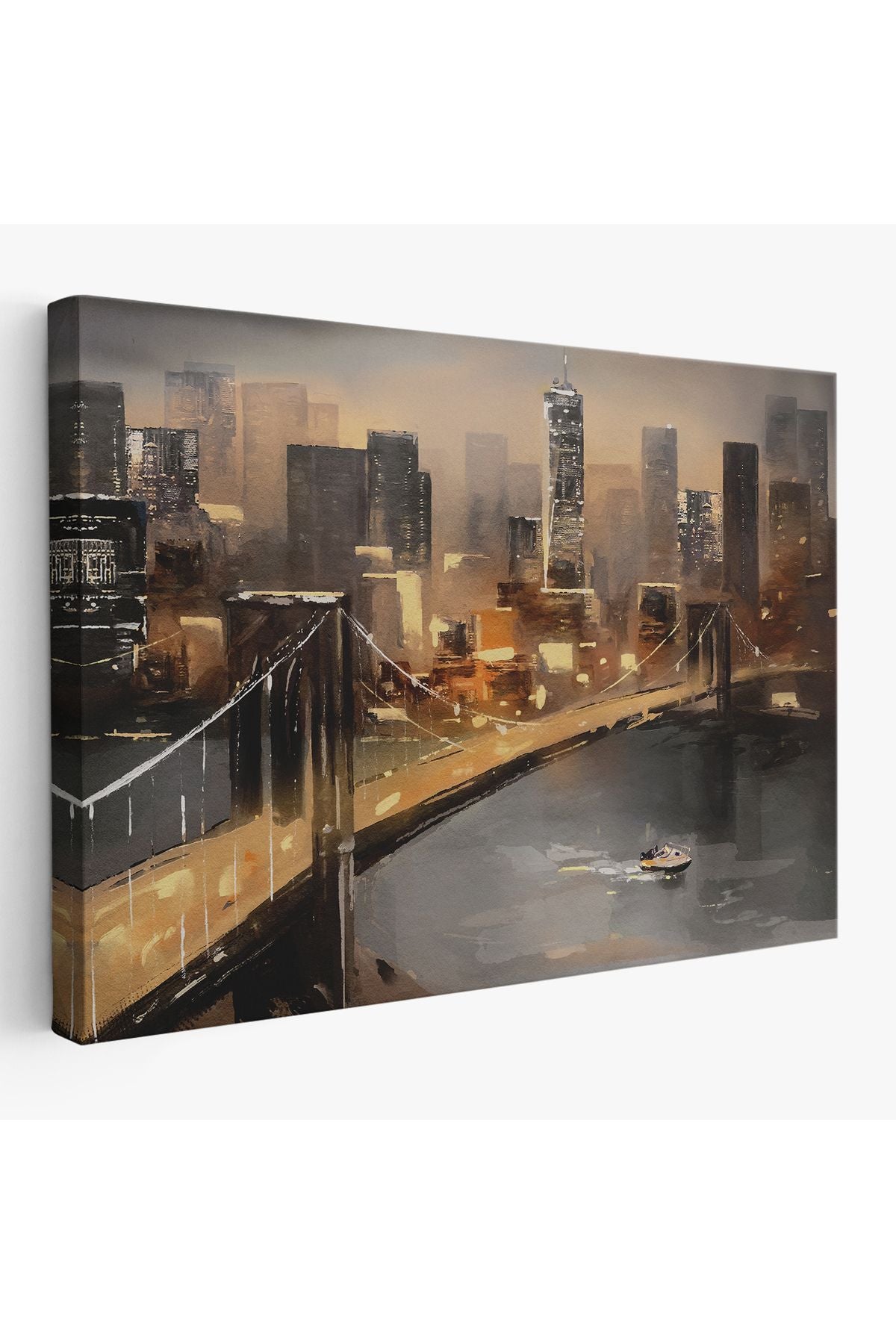 New York Nehir ve Köprü Manzarası Duvar Tablosu-3733