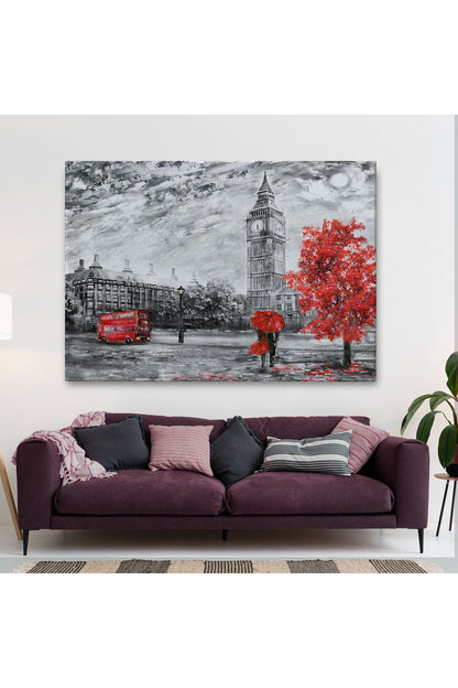 Londra Sokakları Yağlıboya Görünüm Dekoratif Kanvas Duvar Tablosu-3507