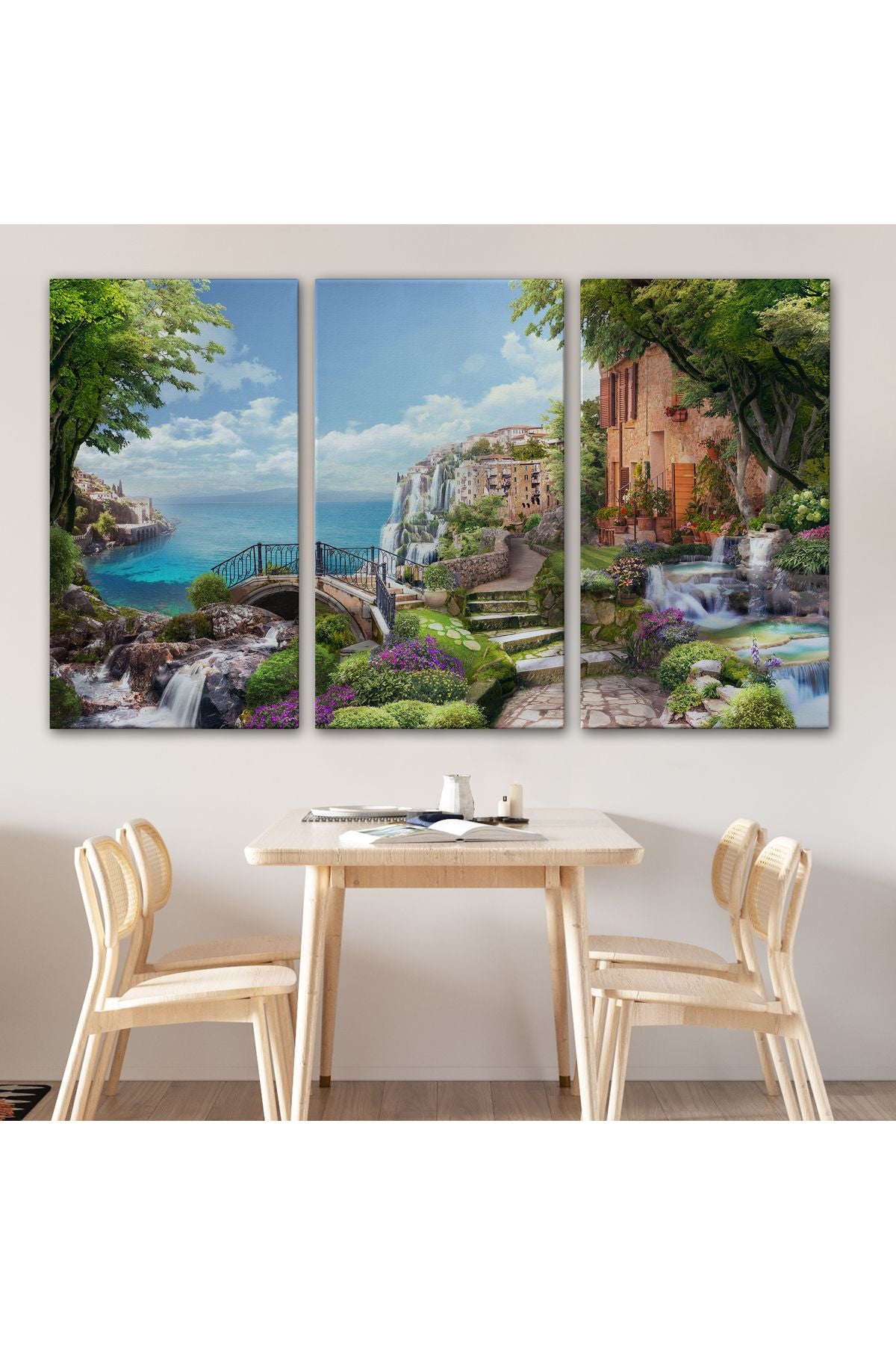 Eski İtalyan Evleri Yağlıboya Görünüm Dekoratif Kanvas Duvar Tablosu-3657