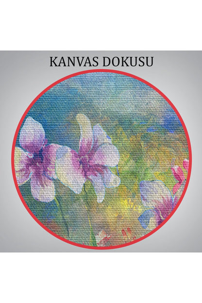 Renkli Çiçekler Suluboya Görünüm Dekoratif Kanvas Duvar Tablosu-3475