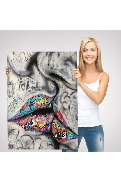 Öpüşme Kanvas Duvar Sanatı, Öpüşme Banksy Tarzı Graffiti Sokak Kanvas Tablo-5313