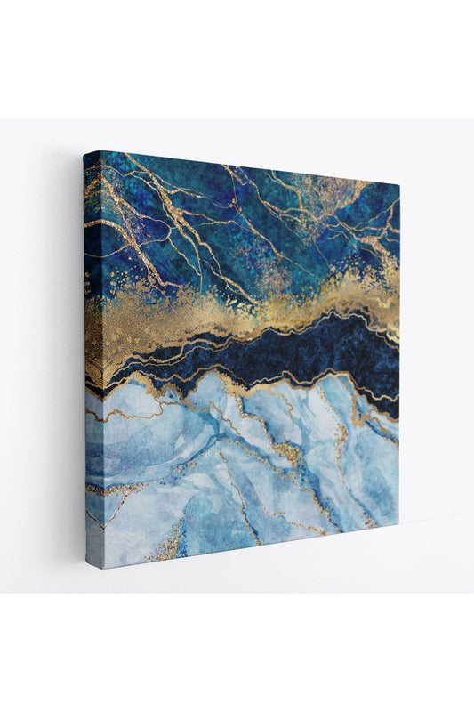 Mavi ve Gold'un Mükemmel Uyumu Mermer Görünümlü Modern Kanvas Tablo-5072