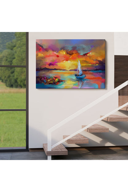 Denizdeki Yelkenli Yağlıboya Görünüm Dekoratif Kanvas Duvar Tablosu-3615
