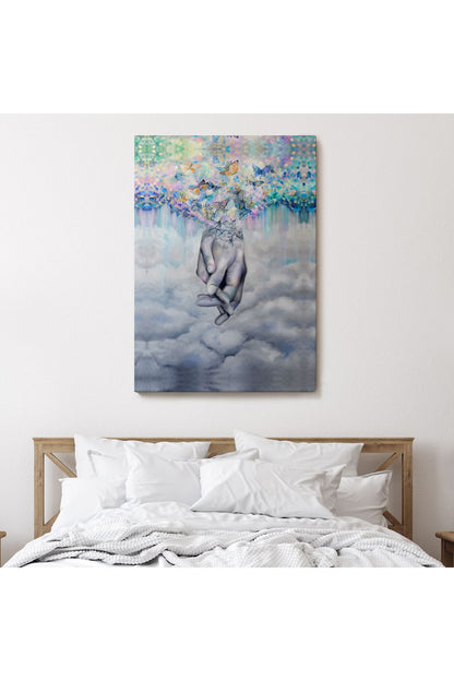 Sürrealist Kadın Ve Erkek Elleri Yağlıboya Görünüm Dekoratif Kanvas Duvar Tablosu-5951