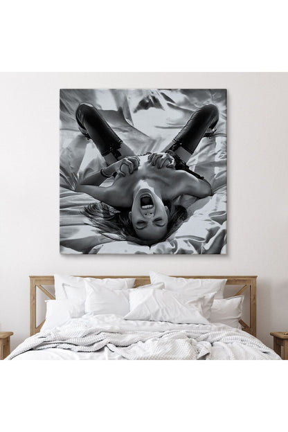 Çığlık atan Çıplak Güzel Kadın Kanvas Tablo, Siyah Beyaz Tablo-5333B