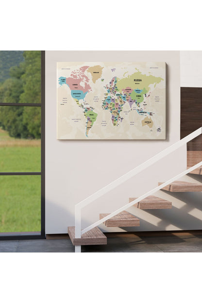 Dünya Haritası Kanvas Tablo Ülke Başkentli ve Okyanus Detaylı Tablo 2749