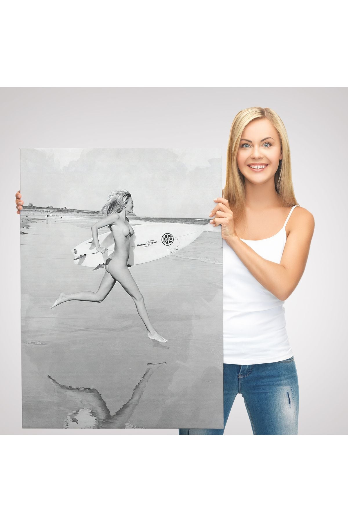 Çıplak Sörfçü Kadın Kanvas Tablo-5240