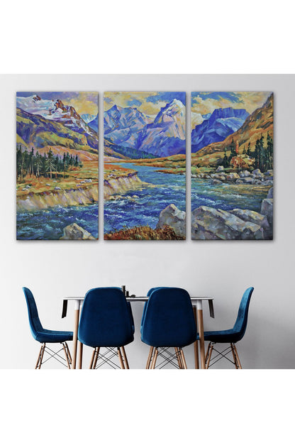 Kafkas Dağları Manzaralı Yağlıboya Görünüm Dekoratif Tablo-3611