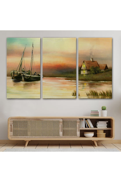 Rusya Köy Balıkçıları Manzara Duvar Tablosu-1229