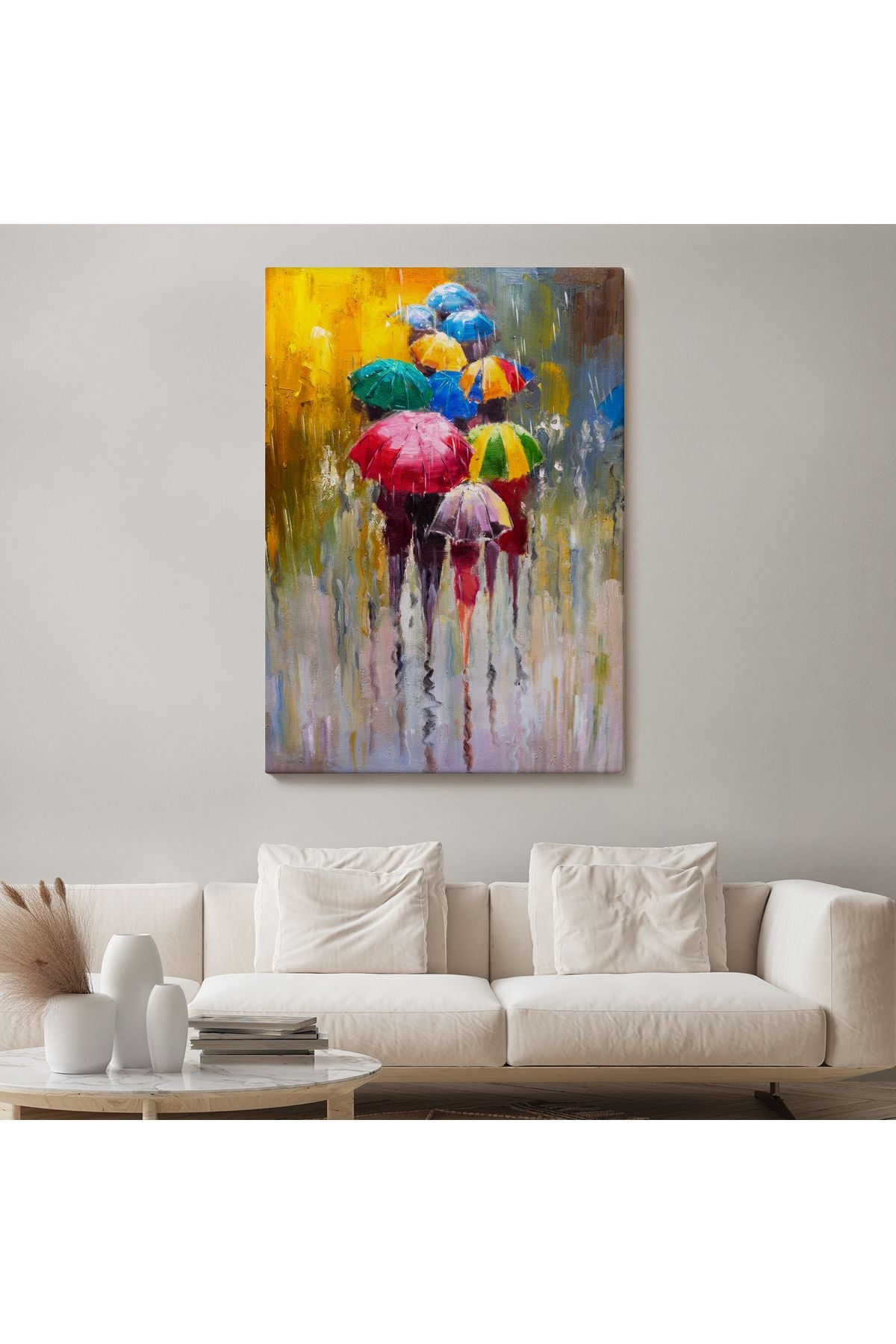 Renkli Şemsiyeler Yağlıboya Görünüm Dekoratif Kanvas Duvar Tablosu -5932