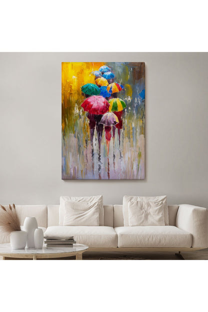 Renkli Şemsiyeler Yağlıboya Görünüm Dekoratif Kanvas Duvar Tablosu -5932