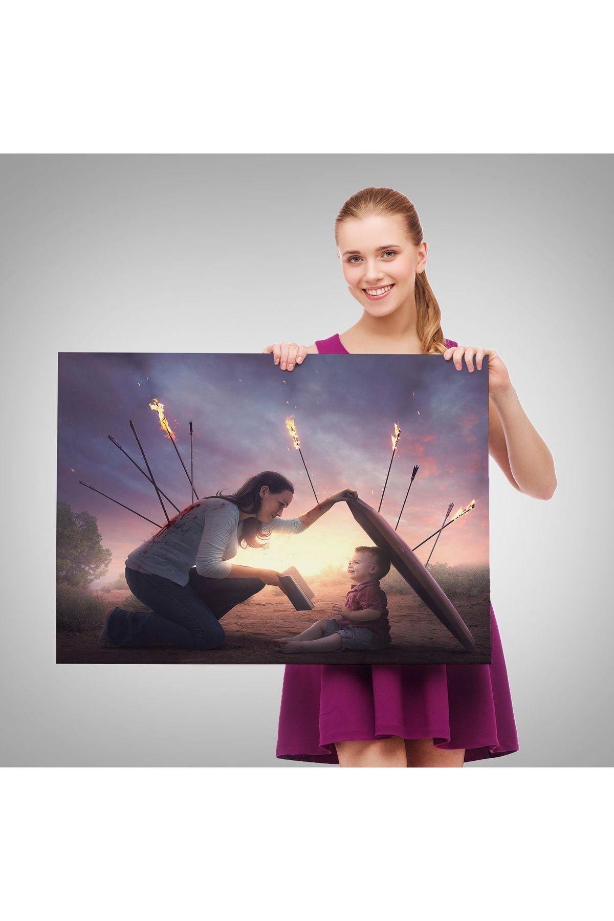 Çocuğunu Bilgi İle Koruyan Anne Kanvas Tablo, Kütüphane Posteri-5411