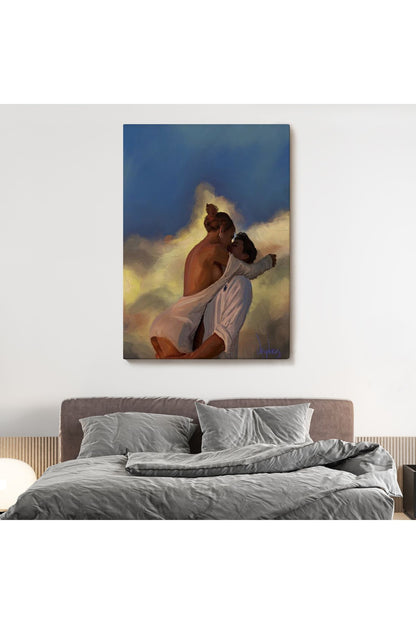 Öpüşen Çift Beyaz, Ekbiseli Sexi Kadın Duvar Tablosu-6102