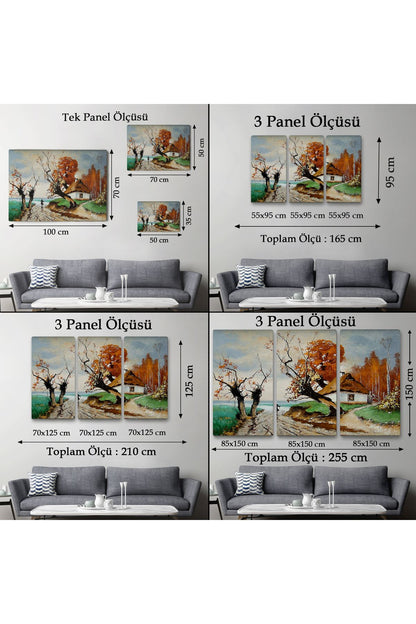 HG Sonbahar Köy Manzarası Dekoratif Duvar Tablosu-3473