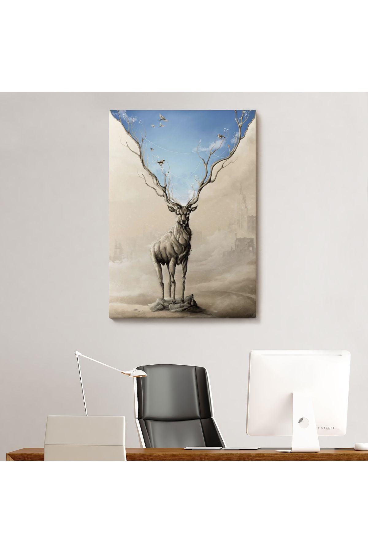 Daha Güzel Bir Doğa Hayal Eden Geyik Sürreal Duvar Tablosu-6017