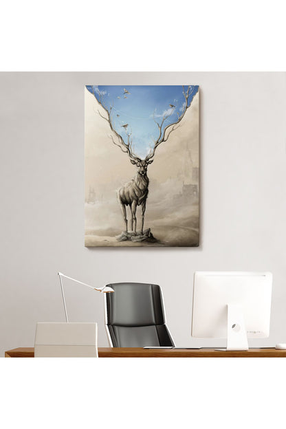 Daha Güzel Bir Doğa Hayal Eden Geyik Sürreal Duvar Tablosu-6017