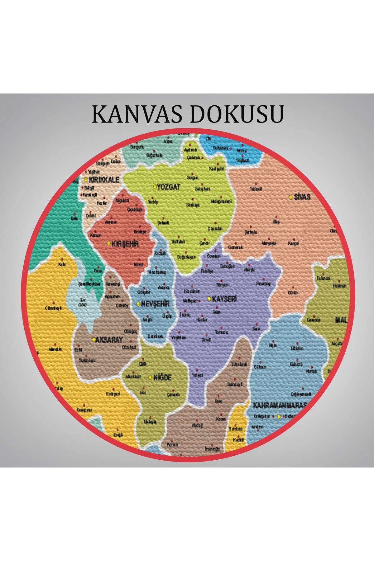 Türkiye Haritası Kanvas Tablo İl ve İlçeli Ayrıntılı Eğitici Komşulu Tablo 3006