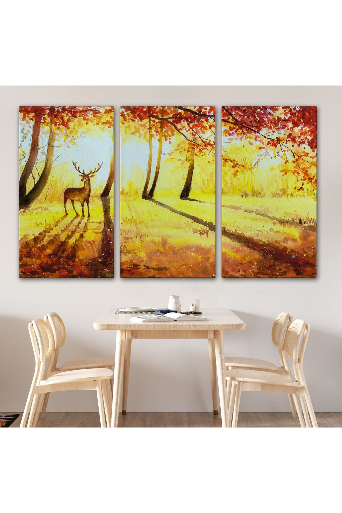Baharda Ormanda Bir Geyik Yağlıboya Görünüm Kanvas Tablo-3745