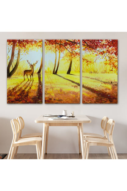 Baharda Ormanda Bir Geyik Yağlıboya Görünüm Kanvas Tablo-3745