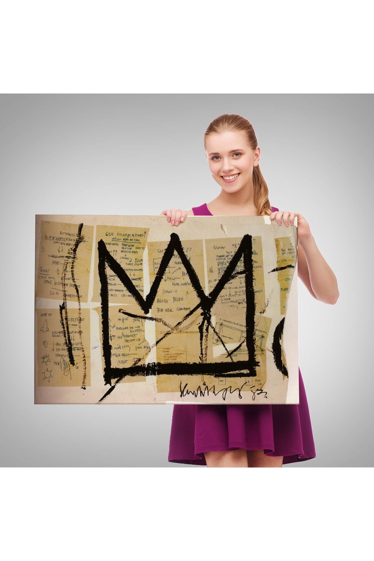 Jean Michel Basquiat Notlar ve Taç Eseri Kanvas Duvar Tablosu-5001