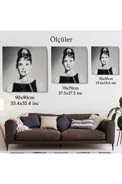 Audrey Hepburn'ün Siyah Bayaz Kanvas Tablosu-5071