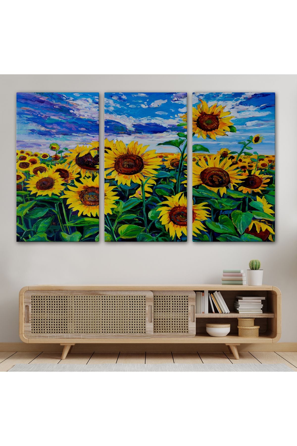 Ayçiçeği Tarlası Yağlıboya Görünüm Dekoratif Kanvas Duvar Tablosu-3750