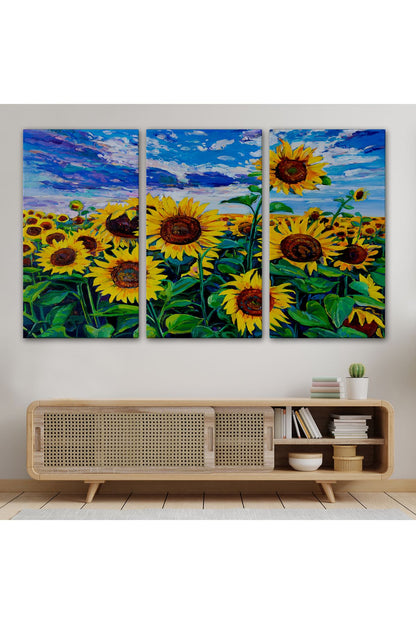 Ayçiçeği Tarlası Yağlıboya Görünüm Dekoratif Kanvas Duvar Tablosu-3750