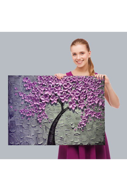 Pembe Çiçek Ağacı Yağlıboya Görünüm Dekoratif Kanvas Duvar Tablosu-3706