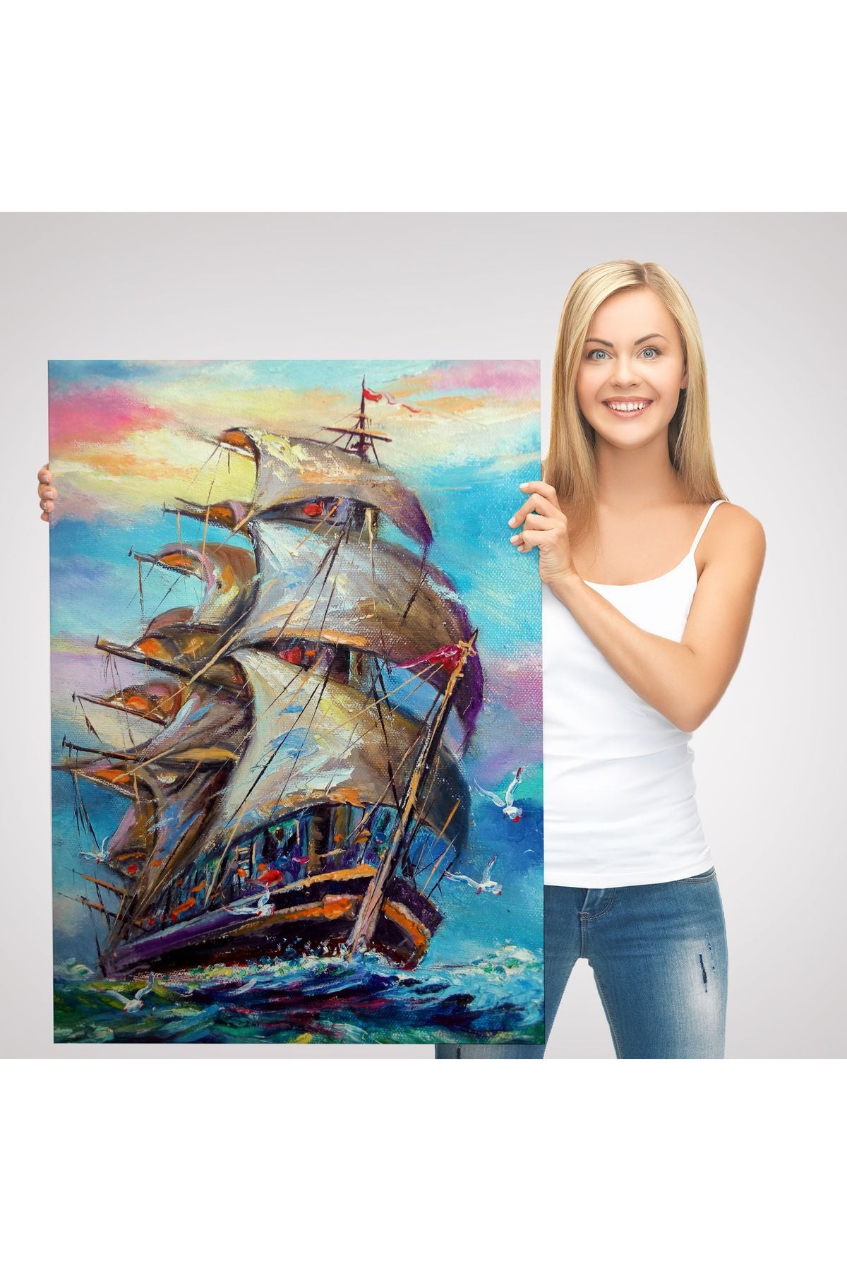 Yağlı Boya Görünümlü Yelkenli Kanvas Tablo-5999