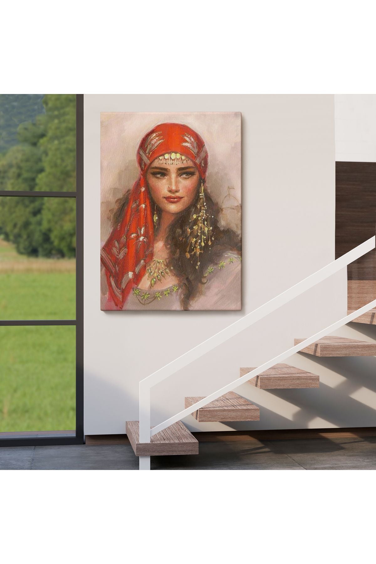 Kırmızı Başörtülü Güzel kadın Duvar Tablosu-6206