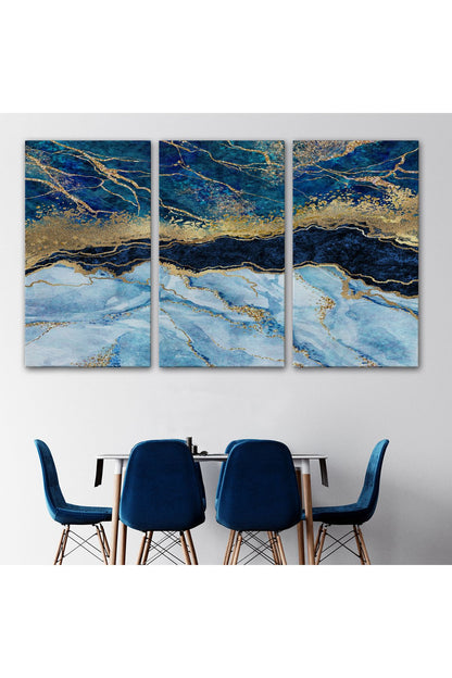 Mavi ve Gold'un Müthiş Uyumu Mermer Görünümlü Modern Kanvas Tablo-5061
