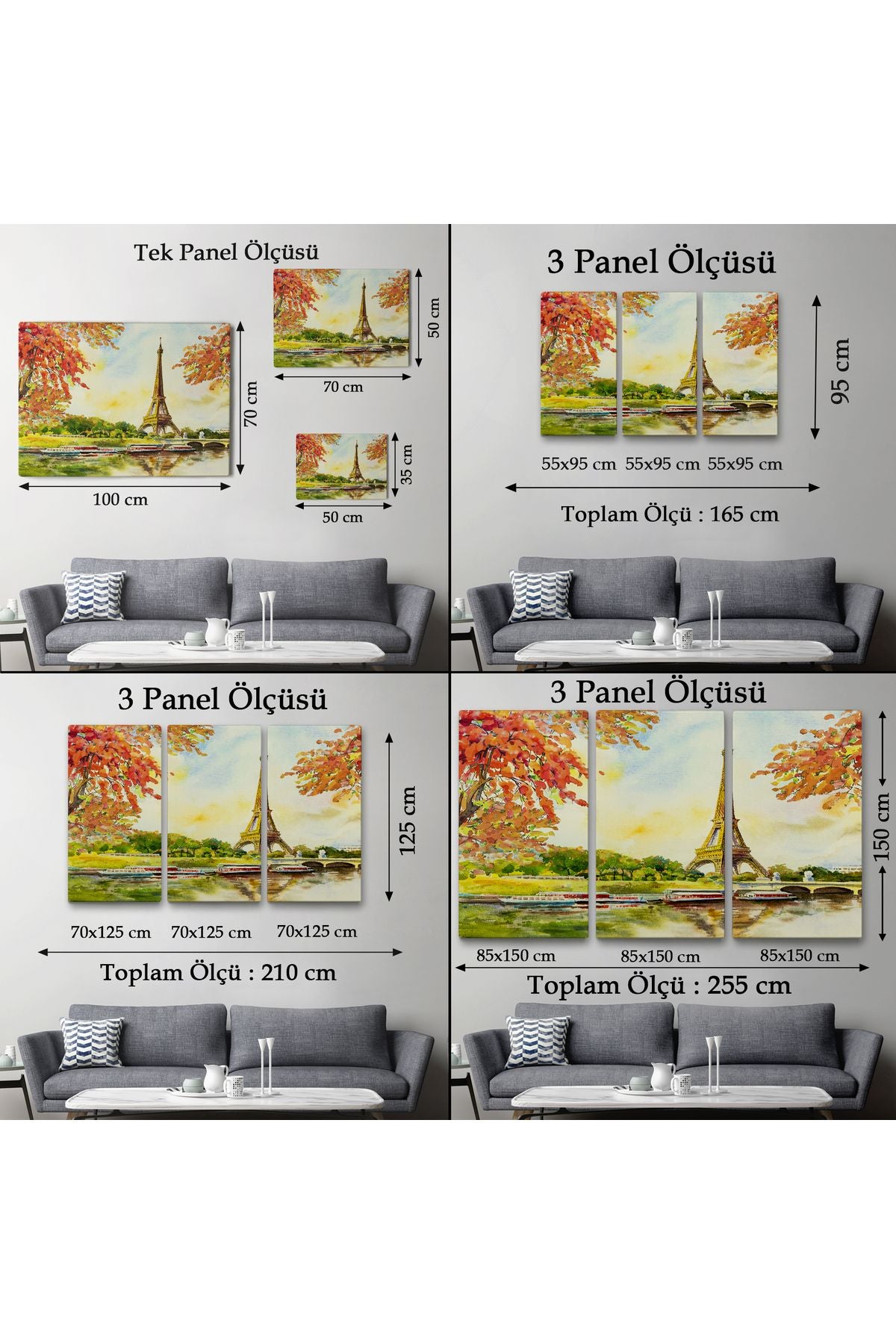 Seine Nehri Ve Eyfel Manzaralı Yağlıboya Dekoratif Kanvas Duvar Tablosu-3564