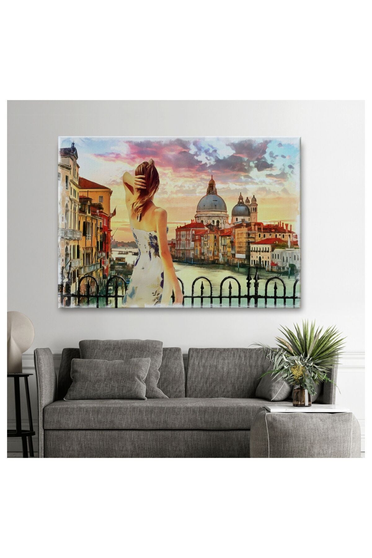 Kanvas, Duvar Tablosu, Dekoratif, Yağlıboya Görünüm Venedikte Kanala Bakan Kız 3590 EGKNV