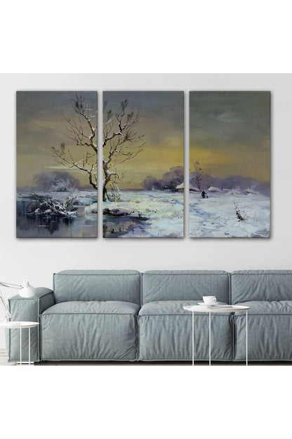 Karla Kaplı Köy Manzarası Duvar Tablosu-3661