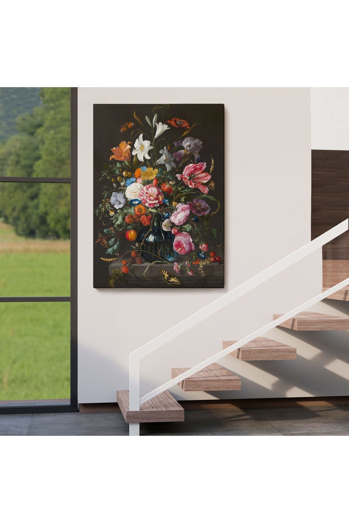 Renkli Çiçekler Yağlıboya Görünüm Dekoratif Kanvas Duvar Tablosu-5941