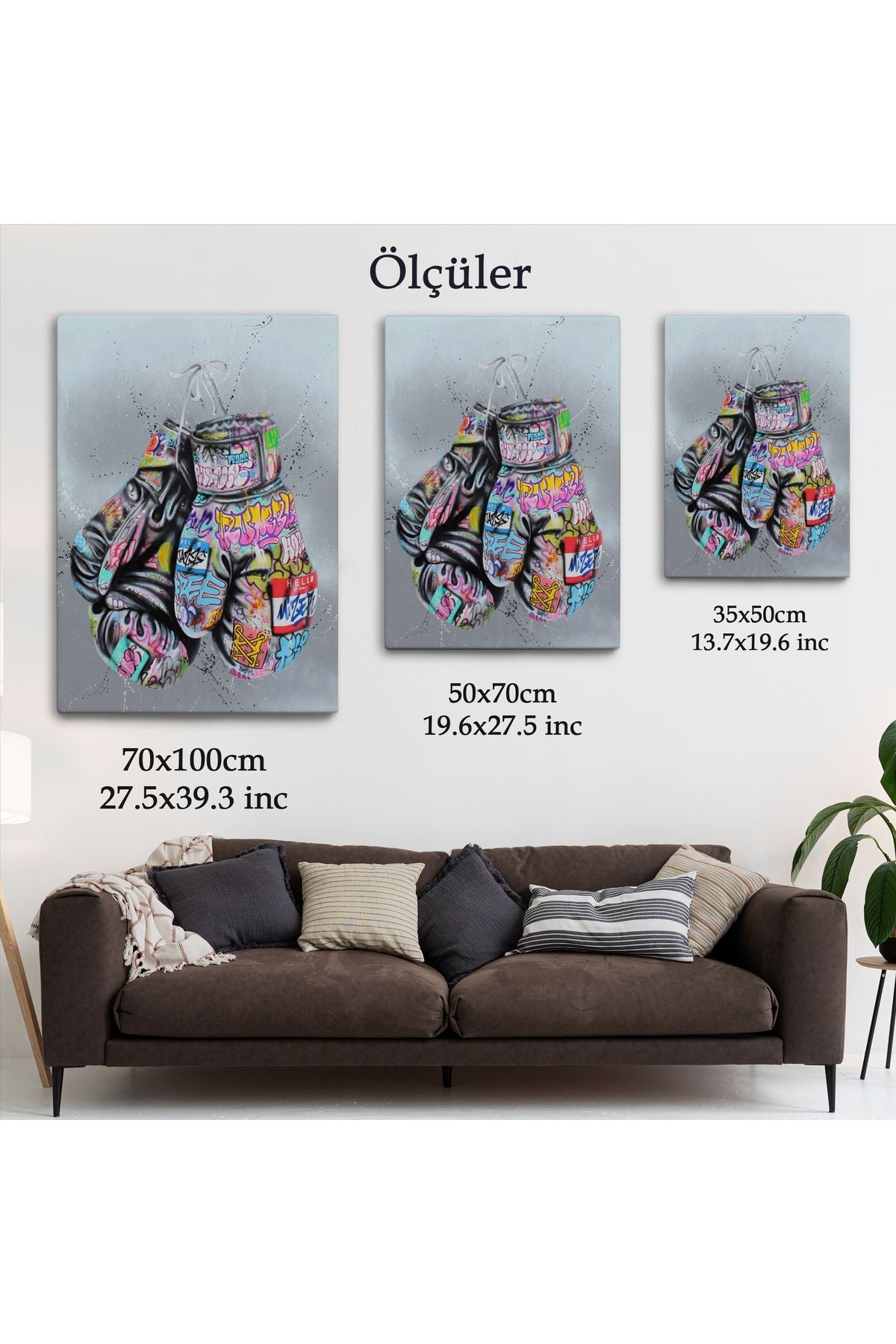 HG Boks Eldivenleri Kanvas Tablo, Renkli Banksy Sokak Graffiti Kanvas Tablo-5320