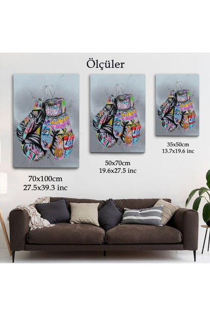 HG Boks Eldivenleri Kanvas Tablo, Renkli Banksy Sokak Graffiti Kanvas Tablo-5320