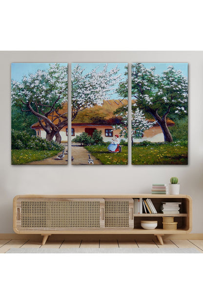 İlkbahar Köy Evi Yağlıboya Görünüm Dekoratif Kanvas Duvar Tablosu-3514