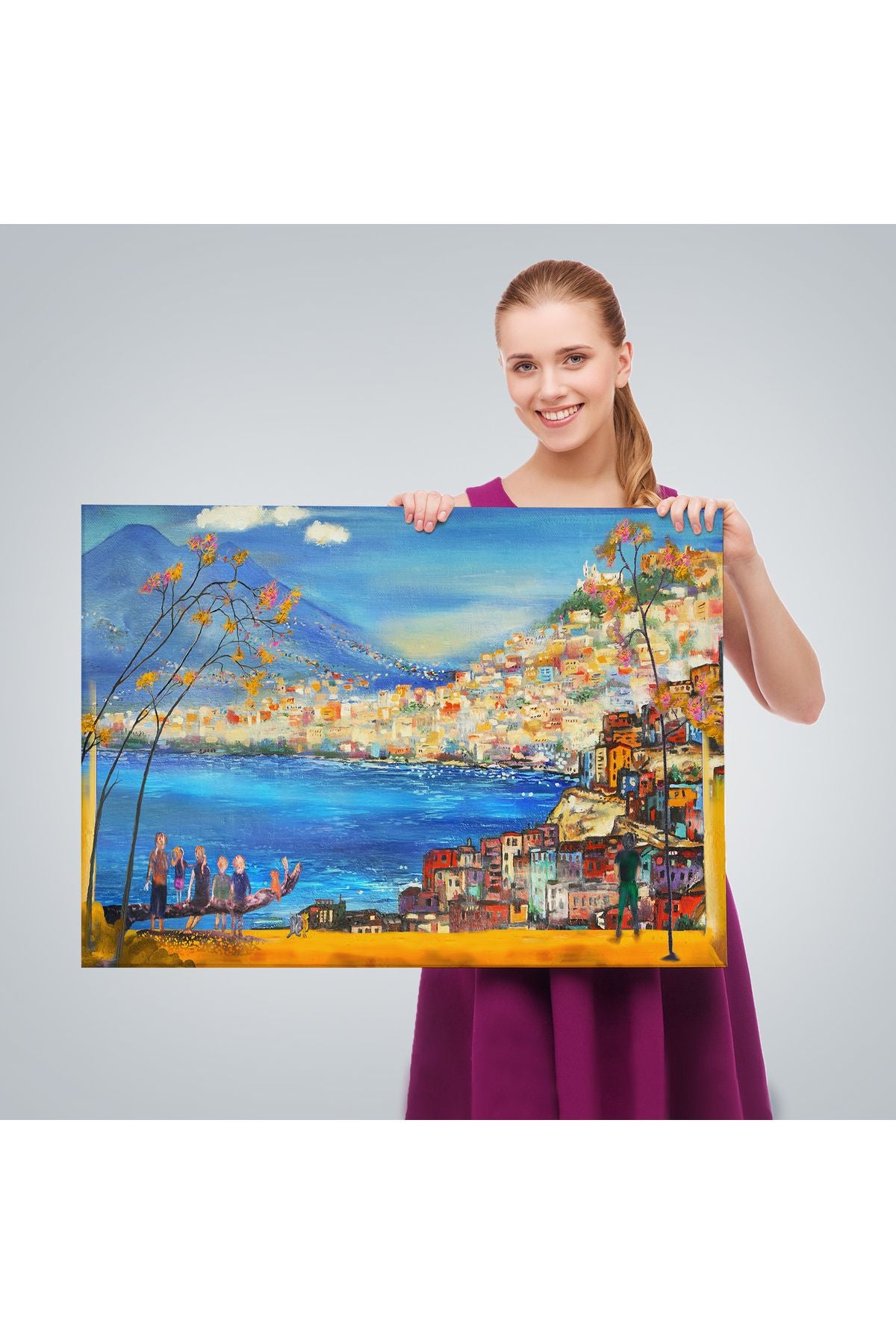YS Özel Güney İtalya Yağlıboya Görünüm Dekoratif Kanvas Duvar Tablosu-3578