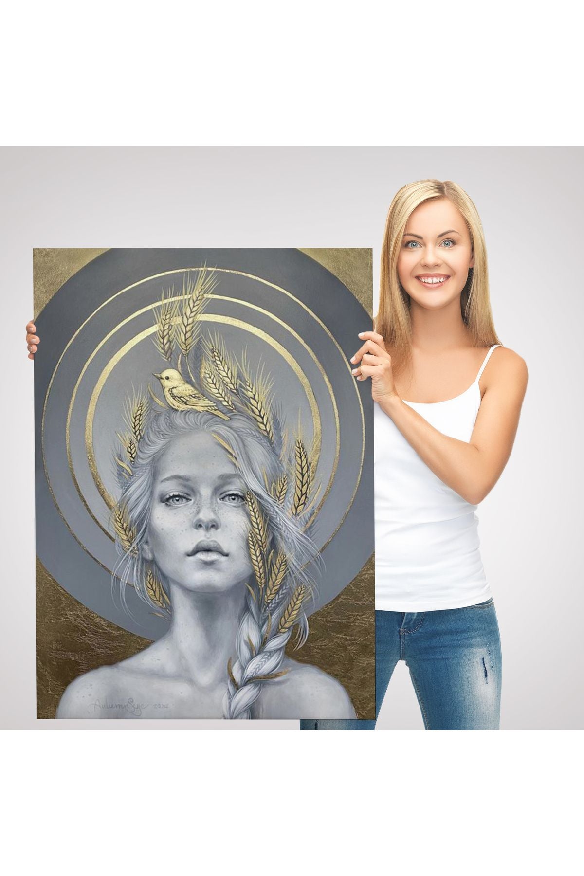 SZ KVS1-Dekoratif Duvar Tablosu-Güzel Kadın ve Altın Detayları Kanvas Tablo 6044