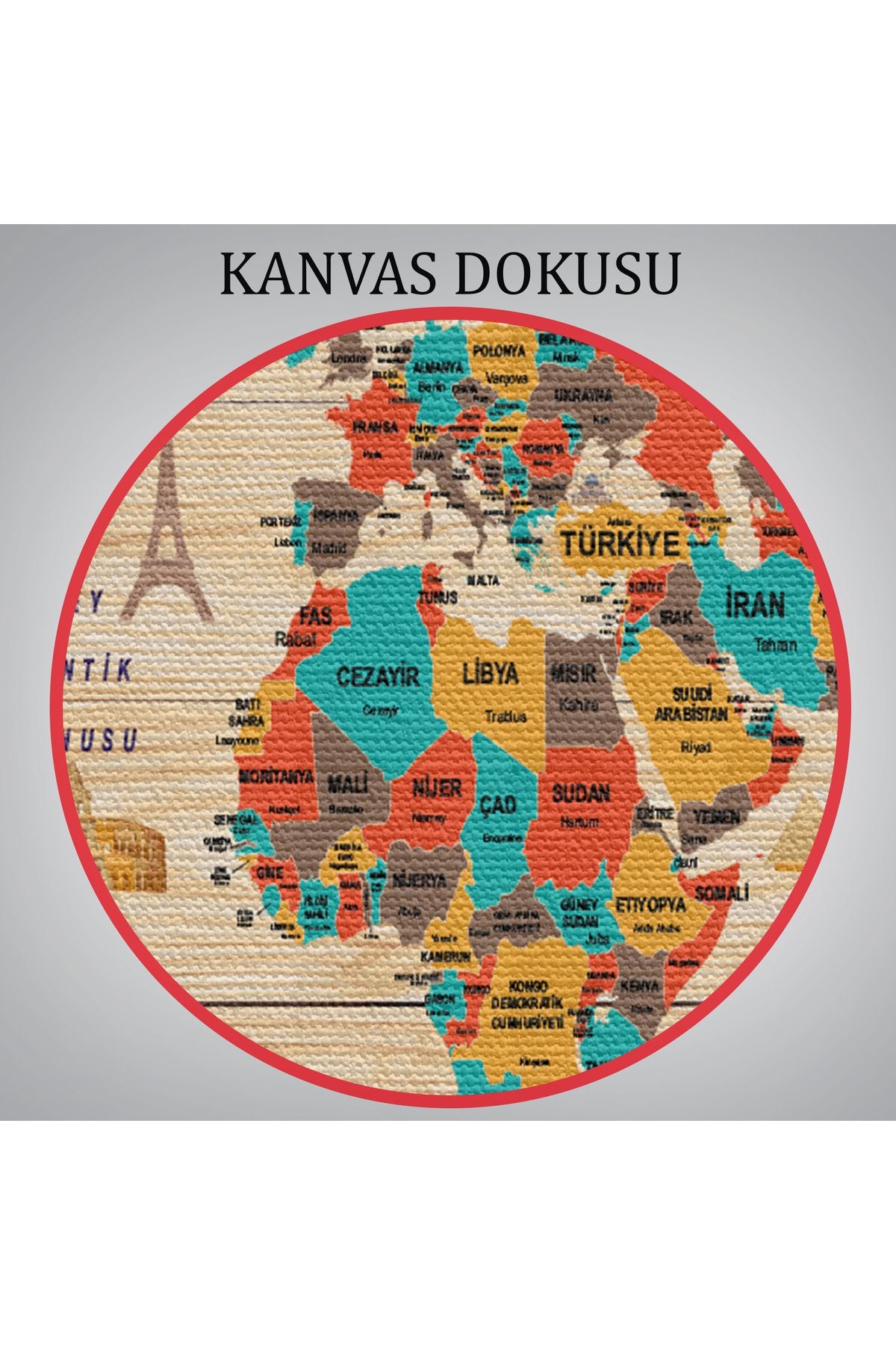 YB Ahşap Görünümlü Türkçe Dünya Haritası Dekoratif Kanvas Tablo 2070