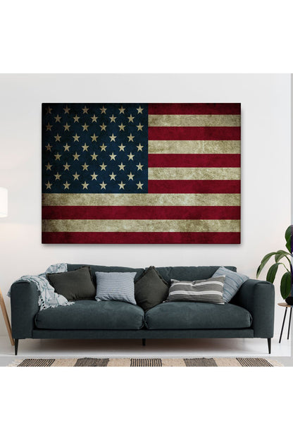 Amerika Birleşik Devletleri Bayrağı Rustik Kanvas Tablo-5412